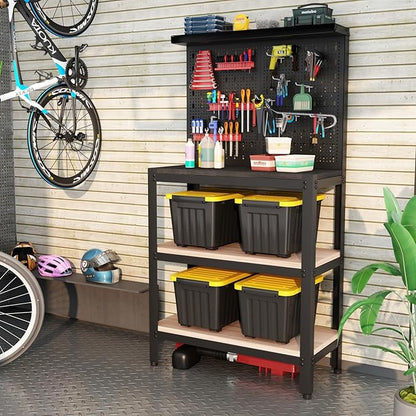 Nazhura 97 Quart Plastic Storage Bin, Stackable and Nestable Storage Boxes with Yellow Lids and Secure Latching Buckles, Large Storage Container (Black/Yellow, 97Quart-6Pack)