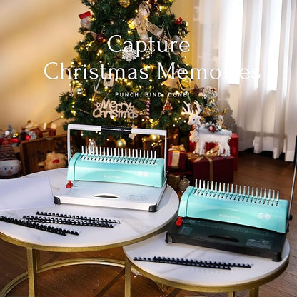 OFFNOVA Binding Machine, 21-Hole 450 Sheets Paper Comb Binding Machine for Letter Size / A4 / A5 Paper, Easy to Punch Handle, Adjustable Margin, Book Binder with 100 PCS 3/8'' Comb Binding Spines