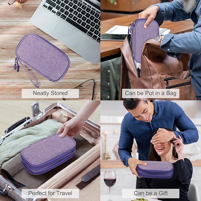 FYY Travel Cable Organizer Pouch Electronic Accessories Carry Case Portable Waterproof Double Layers All-in-One Storage Bag for Cord, Charger, Phone, Earphone Dark Purple