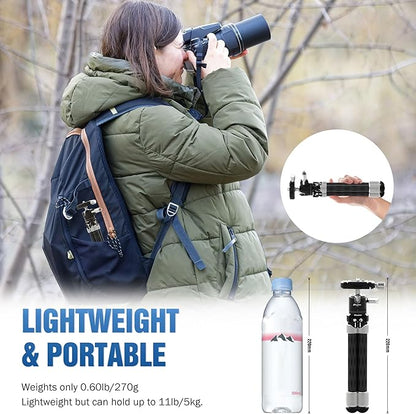 LEOFOTO Carbon Fiber Mini Table Tripod with Ball Head for Camera, Lightweight Desktop Tripod with Base, 1/4" Arca QR Plate for Phone Adaptor/Projector, Max Height 10.43", Max Load 11LB, MT-02C Plus