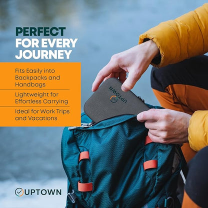 Uptown 7- Piece Travel Charging Tech Bundle – 10,000mAh Portable Charger, 45W GaN Wall Adaptor, 48W Car Charger & 4 Cables with Cord Organizer – Travel Essentials for Phones, Tablets & Laptops