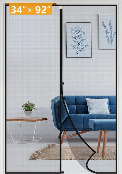 Yotache Magnetic Screen Door Fits Door Size 34 x 92, Screen Size 36" x 93" Upgraded Anti-Tearing Fiberglass Mesh French Door Screens with Magnets Black