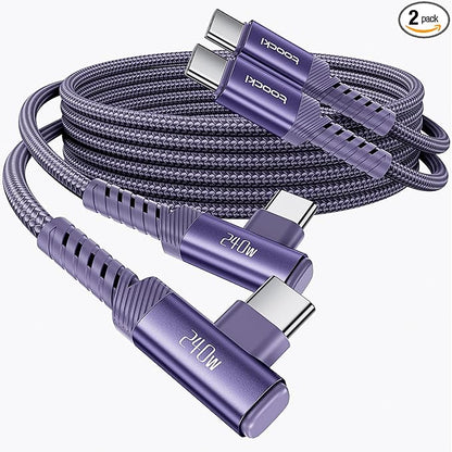 USB C Cable [2Pack, 6.6ft] 240W Fast Charging Type C Cord, Nylon Braided USB 2.0 Cable for iPhone 17 16 15 Pro Plus Pro Max Air, iPad Pro, Samsung Galaxy S24 S23, Switch, MacBook Pro, Pixel-Purple