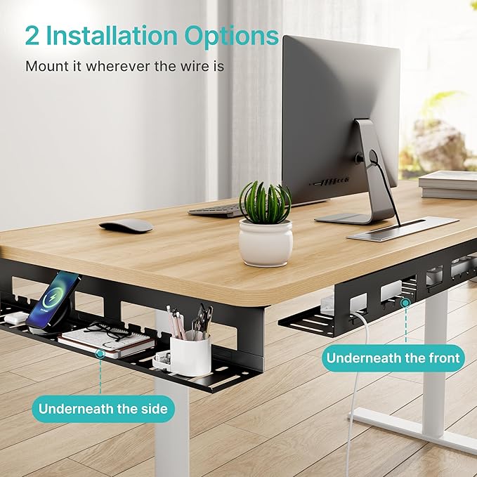 PEGZONE Under Desk Cable Management Tray, 31.5 Inches Metal Cord Organizer Rack, Desk Tray for Power Strip, Cord, Wire, Easy Mounting Cable Management Under Table for Home Office, Black