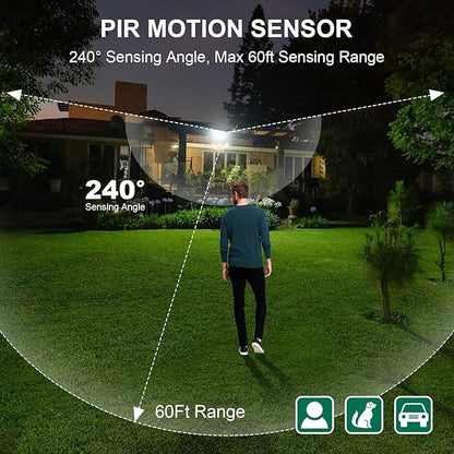 TREEWELL 2 Pack 240-Degree Replacement Motion Sensor, Adjustable LUX(5-300) & Time & Detection Sensitivity Up to 60 Feet Range, 3 Working Modes Outdoor Motion Detector for Security Floodlight, Black