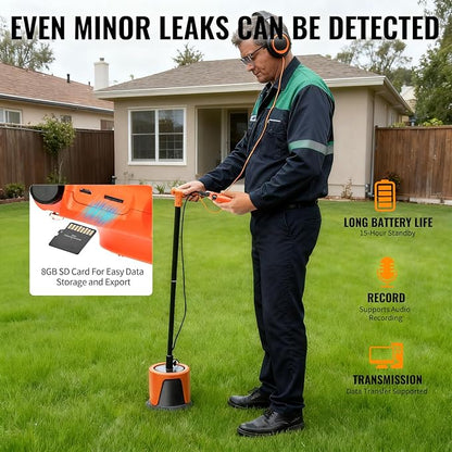 PQWT L7000 Underground Water Leak Detectors Indoor Outdoor Wall Water Pipe Detector Machine Multi Sensor Acoustic Pipeline Leakage Detection Kit Noise Reduction Headphone Smart Touchscreen Carry Case
