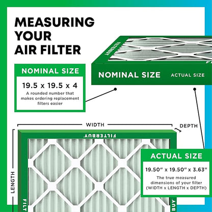 Filterbuy 19.5x19.5x4 Air Filter MERV 13 Optimal Smoke & Allergy Defense (4-Pack), Electrostatic Pleated HVAC AC Furnace Filters Replacement, Made in USA (Actual Size: 19.50 x 19.50 x 3.63)