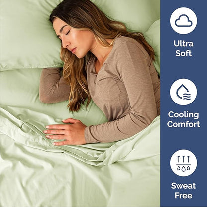 Queen Size 4 Piece Sheet Set - Comfy Breathable & Cooling Bed Sheets Set - Hotel Luxury Bedding for Women, Men, Kids, Teens, Boys & Girls - Deep Pockets and Wrinkle Free - Oeko-Tex - Light Sage Green