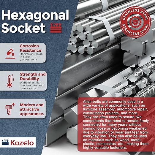 Kozelo 50pcs Socket Head Cap Screws - [M6-1 x 30mm] 304 Stainless Steel Allen Socket Drive for Electrical Motor 3D Printing Fan Engine Replacement Use, Silver