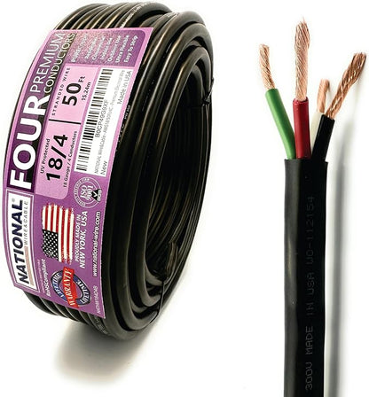 NATIONAL Wire & Cable – 18 AWG 4-Conductor Premium Copper Wire, 50 ft, Stranded | Made in USA, Flexible Jacket | LED Strips, Electronics, Low Voltage, DIY Projects, Indoor and Outdoor Use