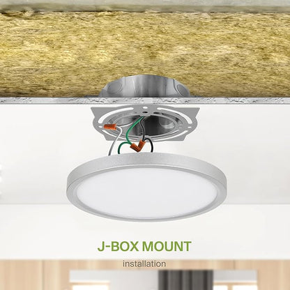 ASD LED 7" Round Flush Mount Ceiling Light Fixture, Low Profile Surface Lighting | 5CCT, Dimmable, Ultra-Thin, ETL Listed | 15W 1260LM 2700-6000K 120V | Kitchen, Hallway Lamp | Nickel, 12 Pack