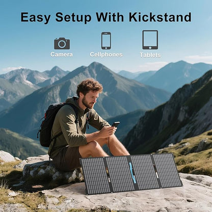 E-POWO 60W Portable Solar Panels Chargers with USB-C, USB-A and DC Outputs Foldable IP67 Waterproof Solar Panel for Camping,Power Emergency for Small Power Station,Phones, Power Banks