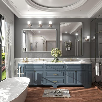 55x40 Inch Silver Framed Mirror, Silver Bathroom Vanity Mirror for Wall, Brushed Nickel, Rounded Rectangle Mirror, Shatterproof, Anti-Rust (Horizontal/Vertical)