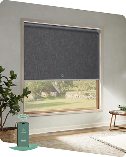 Yoolax Motorized Blinds App Control, Blackout Roller Shades for Windows, Cordless Automatic Shades Roller Window Blinds for Bedroom Living Room Office (Blackout Ashfall Gray, 36" W x 72" H)