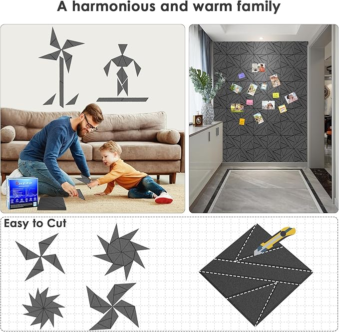 8 Pack Self-Adhesive Soundproof Wall Panels, 12 x 12 x 0.47 in Sound Proof Foam Panels for Walls, 1.2lb/ft³ High Density, Thicker 0.47in, Acoustic Panel, Peel and Stick Wall Panel Studio Black