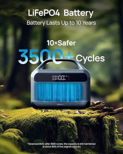 DARAN Portable Power Station 600W(1200W Surge) - 288Wh(90,000mAh) Solar Generator LiFePO4 Battery with AC DC Outlets, 8.3LB Portable Charging Station for Camping, RV, Home, Emergency (Solar Optional)