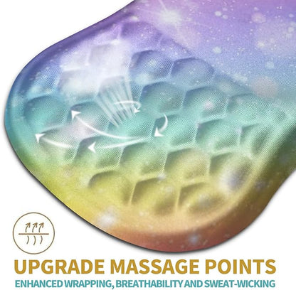 Hokafenle Ergonomic Mouse Pad Wrist Support with Massage Design, Wrist Rest Pain Relief Mousepad with Memory Foam&Non-Slip PU Base, Mouse Pads for Wireless Mouse & Desk (12x8 inch,Rainbow Bubble)