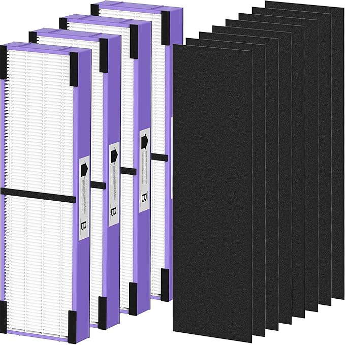 PETOX 4 Pack FLT4850PT HEPA Filter B Pet Replacement Compatible with G-Guardian AC4825 AC4825E AC4825W AC4300 AC4800 AC4850 AC4900 Air Purifier, 4 True HEPA Filters & 8 Carbon Pre-Filters, Purple