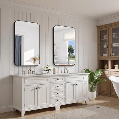 FORBATH Bathroom Mirror for Over Sink 24x40 Inch Black, Rectanglar Wall Mirror with Metal Frame, Rounded Corners for Bathroom, Bedroom, Entryway Decor (Horizontal or Vertical)