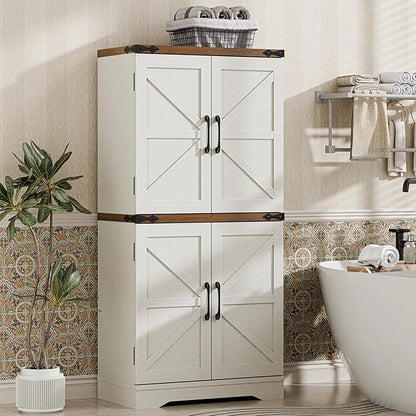 Farmhouse Floor Storage Cabinet with Adjustable Shelves, Rustic Style for Bathroom, Kitchen, Living Room
