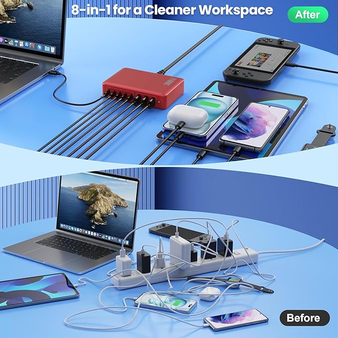 USB C Charger 300W USB C Charger Block, 8-Ports GaN IV Fast Charging Station Hub,PD 100W Laptop Charger Adapter,for MacBook Pro/Air/iPad/iPhone16/15/14/Apple Watch/DELL/Samsung for Home Office