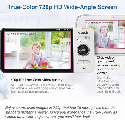 VTech VM818HD Baby Monitor, 5" 720p Screen, Night Light, 110-degree Wide-Angle True-Color DayVision, HD No Glare NightVision, 1000ft Range, 2-Way Talk, Secure Transmission No WiFi