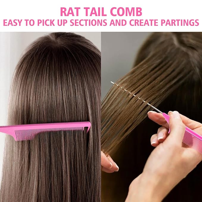 3 Pieces Hair Styling Comb Set Teasing Brush Rat Tail Comb Edge Brush for Edge&Back Brushing, Combing, Slicking Hair for Women (Pink)
