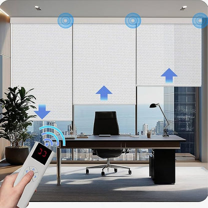 COOLWINDS Motorized Blinds with Remote Cordless Automatic Motorized Shades Custom Blinds for Windows Smart Curtains Compatible with Alexa Google Home(Solar White,W24 x H72in)