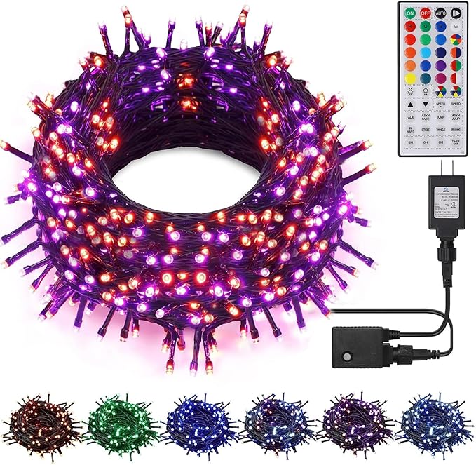 HOME LIGHTING 66ft Christmas Decorative Mini Lights, 200 LED RGB Changing 8 Functional Green Wire Fairy Halloween Lights with Remote Timer, Plug in Indoor Outdoor Xmas Wedding Party Decor