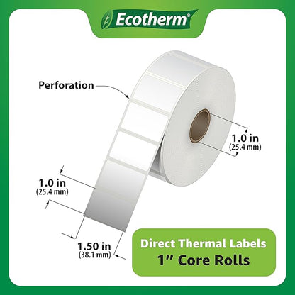 1.5" x 1" Thermal Labels | 4 Rolls | 5300 Labels | fits Zebra, Godex, Arkscan, iDPRT, Offnova Thermal Label Printers and More | Blank White Adhesive Stickers by Ecotherm