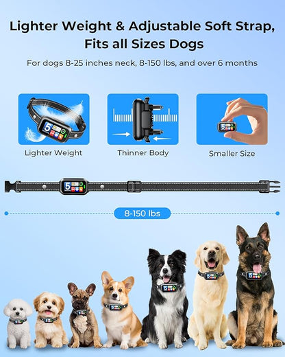 Dog Bark Collar 1-Second Quick Bark Stopping, Smart Humane Training Collar with Beep Vibration & Shock, Rechargeable Ultra-Light, IP67 Waterproof, 5 Adjustable Sensitivity for Small/Medium/Large Dogs