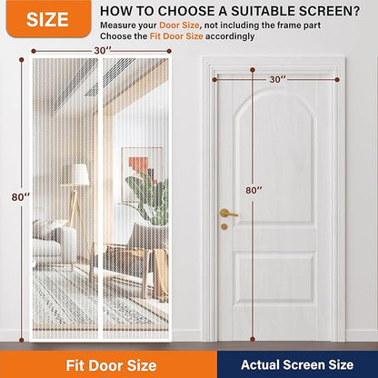 Magnetic Screen Door，Screen Door Mesh，Keep Bugs Out, Heavy-Duty Mesh Curtain,Pet and Kid Friendly, Works with Front Doors, Sliding Doors（38x82 Inch White
