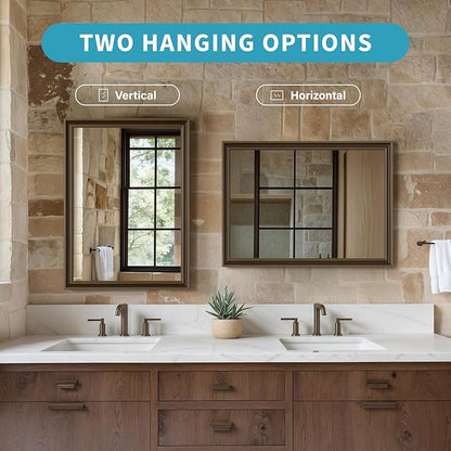Retro Copper Effect Framed Wall Mirror, 16x20 Rectangle Mirror, Anti-desilvering Tempered Glass, Sustainable&Sturdy Frame, Anti-Rust, HD Reflection &3min Fast Setup for Bathroom Living Room