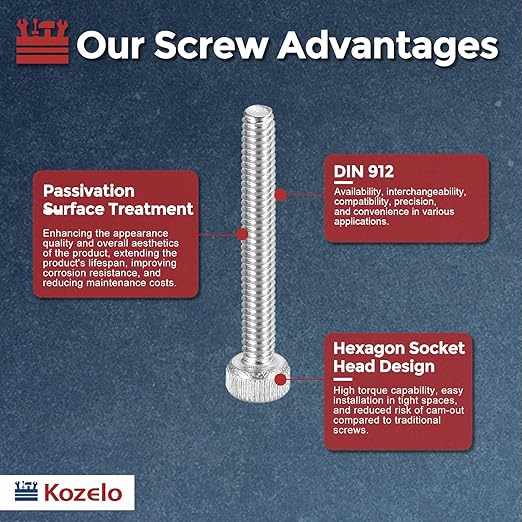Kozelo 100pcs Socket Head Cap Screws - [M2-0.4 x 16mm] 304 Stainless Steel Allen Socket Drive for Electrical Motor 3D Printing Fan Engine Replacement Use, Silver