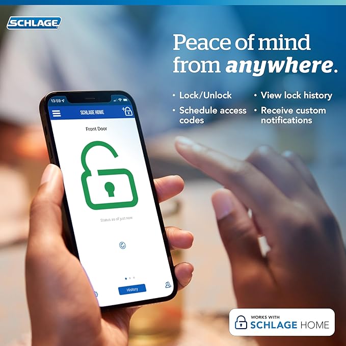 Schlage Encode Smart WiFi Deadbolt Lock for Front Door - Keyless Entry with App or Touchscreen - Works with Alexa, Hey Google, & Airbnb - Create Codes for Guests - Matte Black