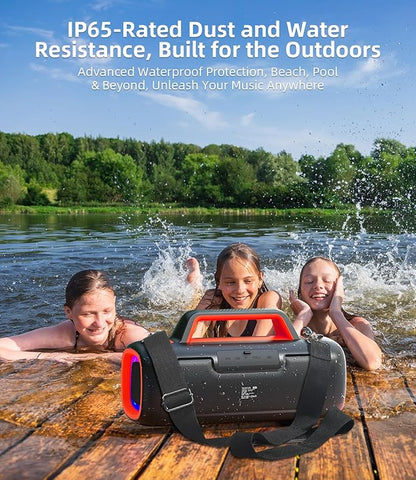 Portable Bluetooth Speaker Wireless,140W Peak Loud Sound with 2 Subwoofers and 2 Tweeters, Plus Bass Boost, IP65 Waterproof Outdoor Speaker, 24H Playtime, RGB Lights, TF/AUX/USB/Mic Input, Large Party
