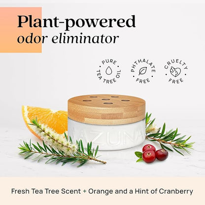 Azuna Air Freshener & Odor Eliminator for Strong Odor | 4 Room Kit Includes (4) Empty Luxe Glass Jar & 24oz Gel Refill with Tea Tree Essential Oil | Simply Citrus | Last 60-90 Days