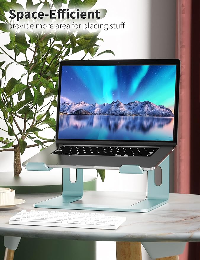 SOUNDANCE Laptop Stand, Aluminum Computer Riser, Ergonomic Laptops Elevator for Desk, Metal Holder Compatible with 10 to 15.6 Inches Notebook Computer, Aquamarine