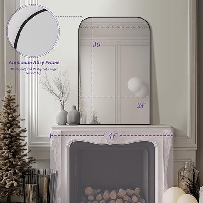Bathroom Mirror, Wall Mirrors, Black Metal Framed Wall-Mounted Mirrors, Bathroom Vanity Mirror for Over Sink, Living Room, Bedroom, Entryway, 24x36 Inch, Black