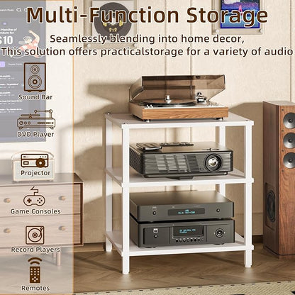 LELELINKY 3-Tier AV Media Player Stand Set of 2, White Stereo Cabinet, Wooden TV Stand,Game Console Shelf, Multifunctional Entertainment Center, Suitable for Home, Conference Room, Game Studio