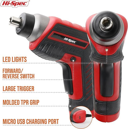 Hi-Spec 35pc Red Tool Kit with 3.6V USB Electric Screwdriver and Drill Set. Complete Basic Tool Set