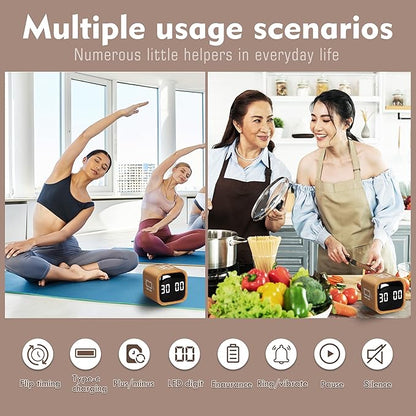 VEWINGL Cube Productivity Timer, 5/10/30/60 Min Presets + Custom Countdown, Silent/Vibrate/Sound Alarm, Pause & Resume, Desk Timer for Work, Study, Tasks, Kitchen
