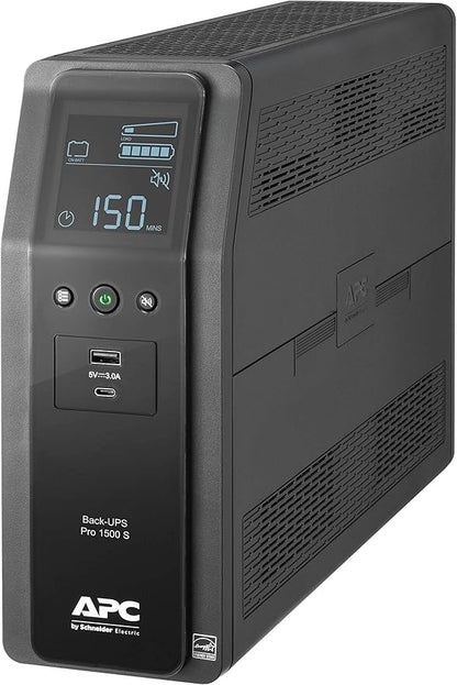 APC UPS 1500VA Sinewave UPS Battery Backup, BR1500MS2 Backup Battery Power Supply, AVR, 10 Outlets, (2) USB Charger Ports