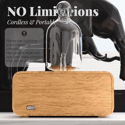 Aria Retro Glass Essential Oil Diffuser with Wood Base for Aromatherapy, Waterless Scent Diffuser for Essential Oil, Fragrance Oil, Perfume, Cordless Mini Oil Diffuser with 4 LED & Timer, Ideal Gift