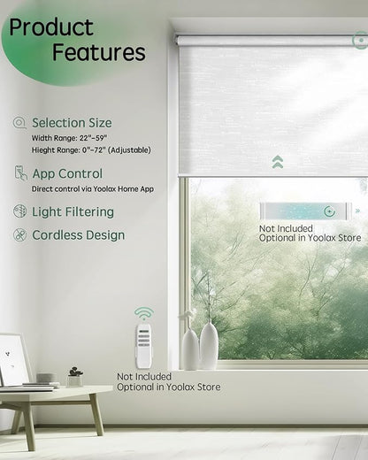 Yoolax Motorized Blinds App Control, Light Filtering Motorized Shades for Windows, Cordless Automatic Roller Shades for Bedroom Living Room Office(Light Filtering Jacquard White, 29" W x 72" H)