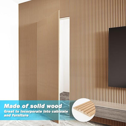Art3d Fluted Wood Panel for Wall and Ceiling, Beaded Accent Molding for Home Decoration, Pack of 4pcs + 1pc End-Trim, Size 108 x 5.7in.- Beaded Oak