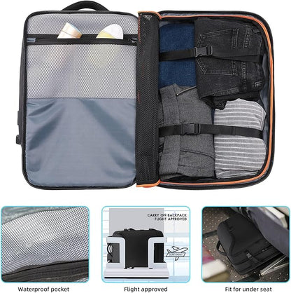 Travel Carry on Backpack 50L Expandable Flight Approved Backpacks 17.3 inch Laptop and USB Charging Port bags Water Resistant Business Back Pack for Women & Men