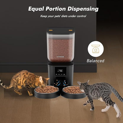 Automatic Cat Feeder for 2 Cats - 8L/34 Cups Large Capacity Auto Cat Food Dispenser with LCD Screen, 2 Food Trays, Timed Feeder, Up to 50 Portions 6 Meals Per Day, Keep Fresh