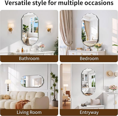 GLASHOM Beveled Edge Frameless Bathroom Mirror, Oval Wall Mirror for Over Sink, 18" x 36" Modern Decorative Vanity Mirror for Bedroom, Living Room, Entryway, Hanging Mirror Horizontal or Vertical