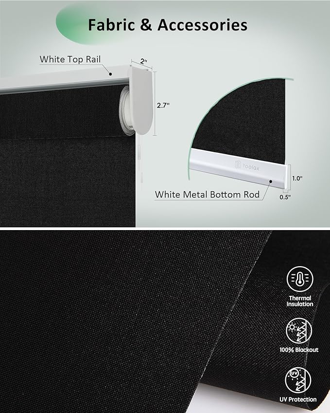 Yoolax Motorized Blinds App Control, Blackout Roller Shades for Windows, Cordless Automatic Shades Roller Window Blinds for Bedroom Living Room Office (Blackout Apex Black, 52" W x 72" H)